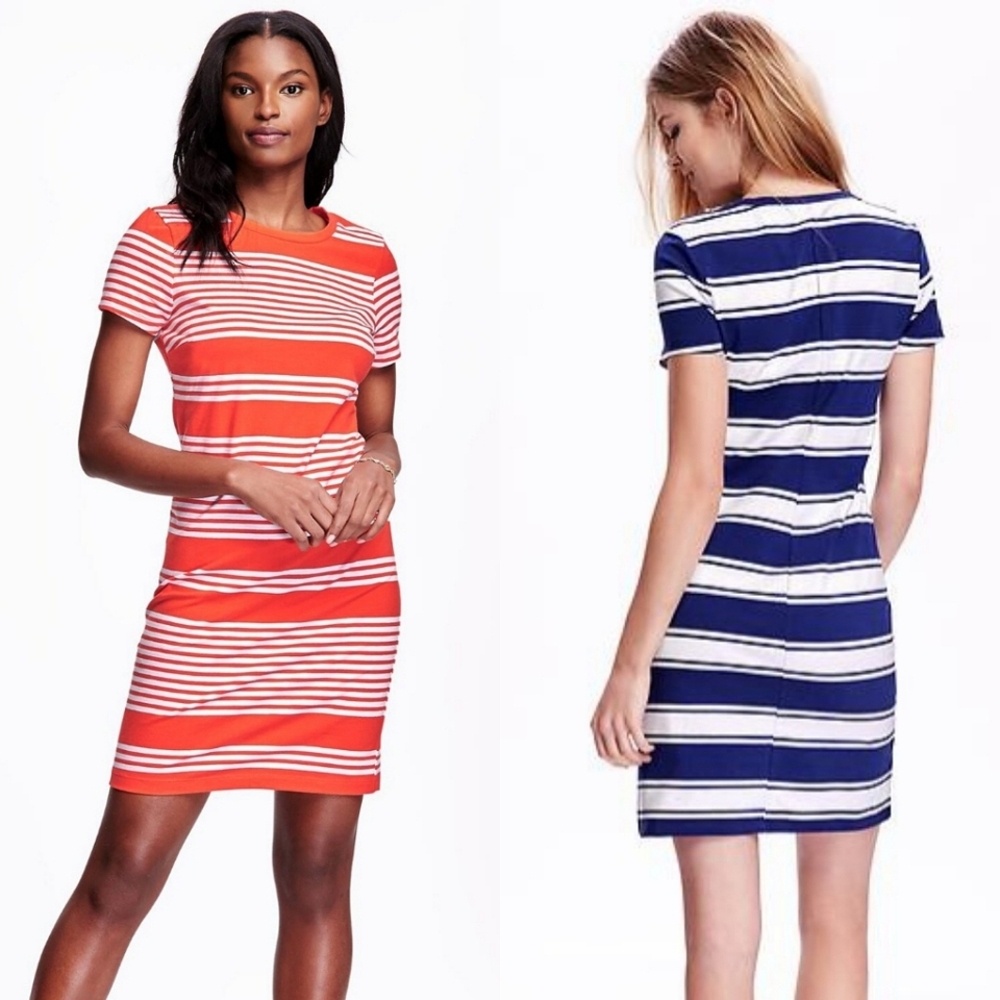Bundle of 2 Old Navy Striped T-shirt Dresses Orange & Blue w/ White NWT